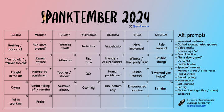 SPANKTEMBER 2024 prompt list